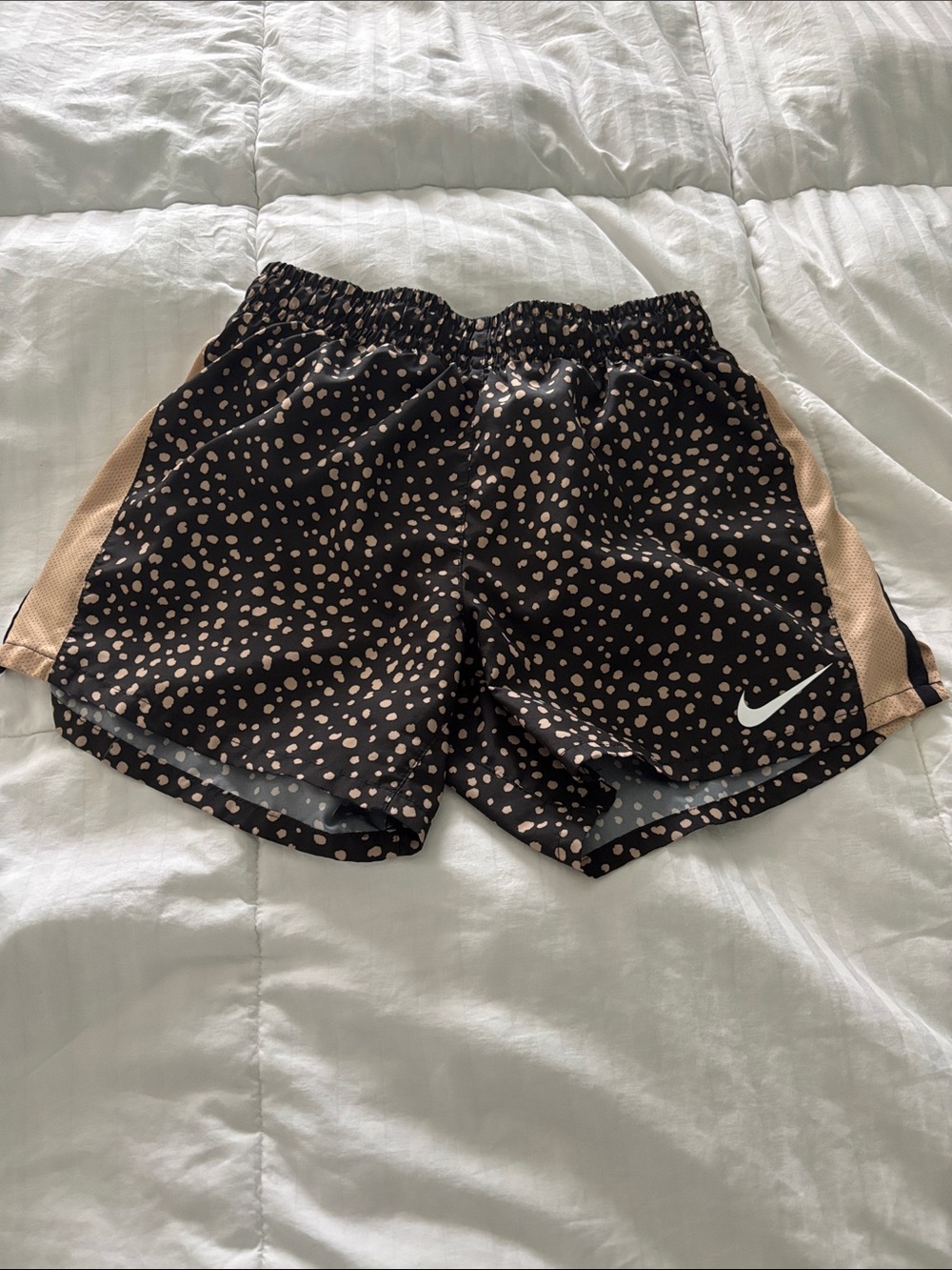 Nike kid’s Black Shorts with Tan Polka Dot Print